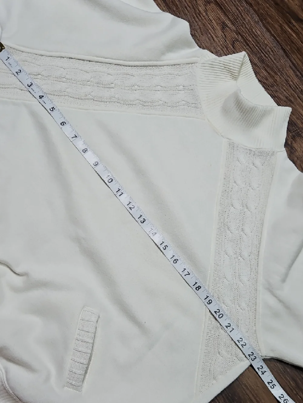 Vintage Carriage Court Cream Mock Neck Sweatshirt Large Cable Knit Trim